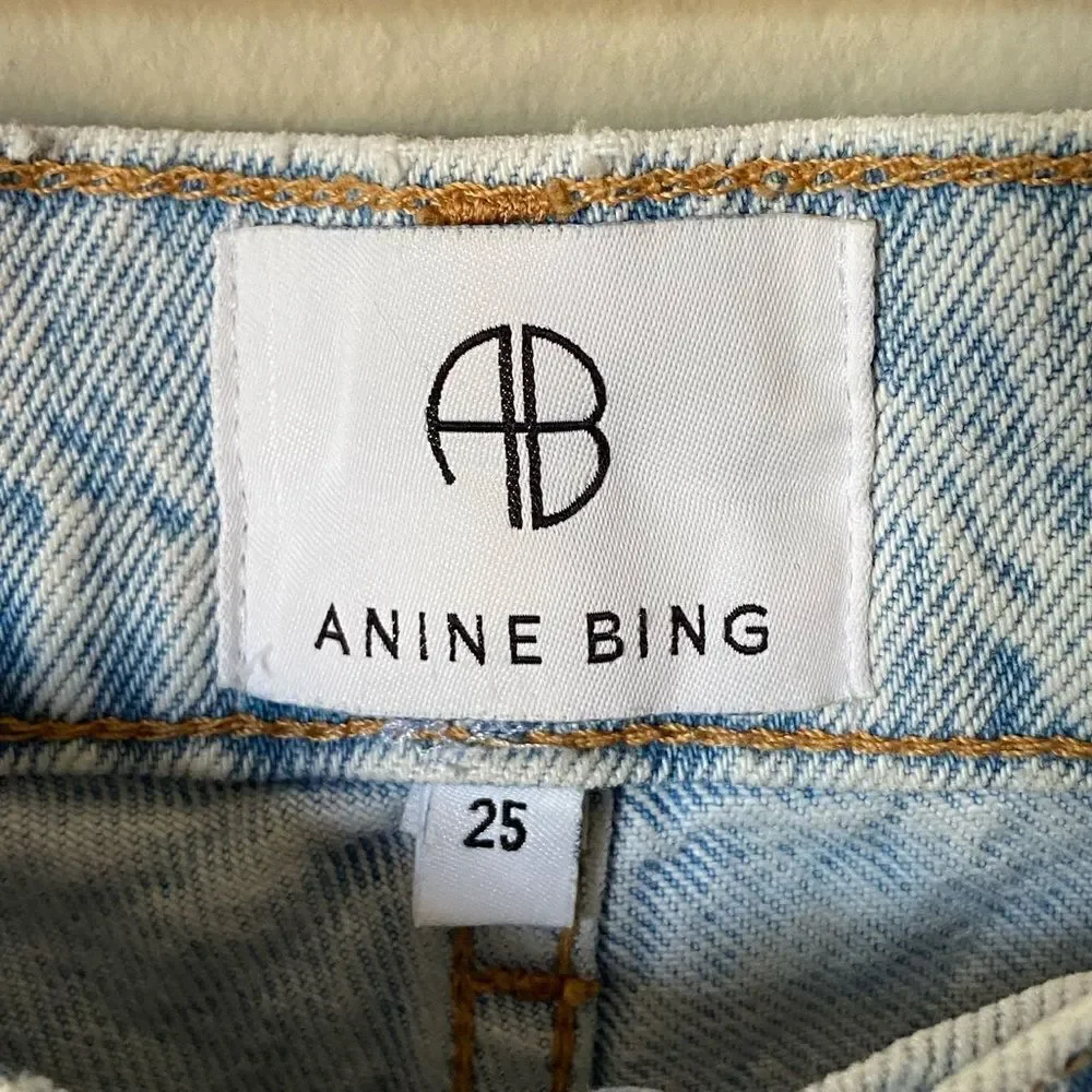 Anine Bing Sonya Blue Jeans Crop Straight Leg High Rise Size 25
